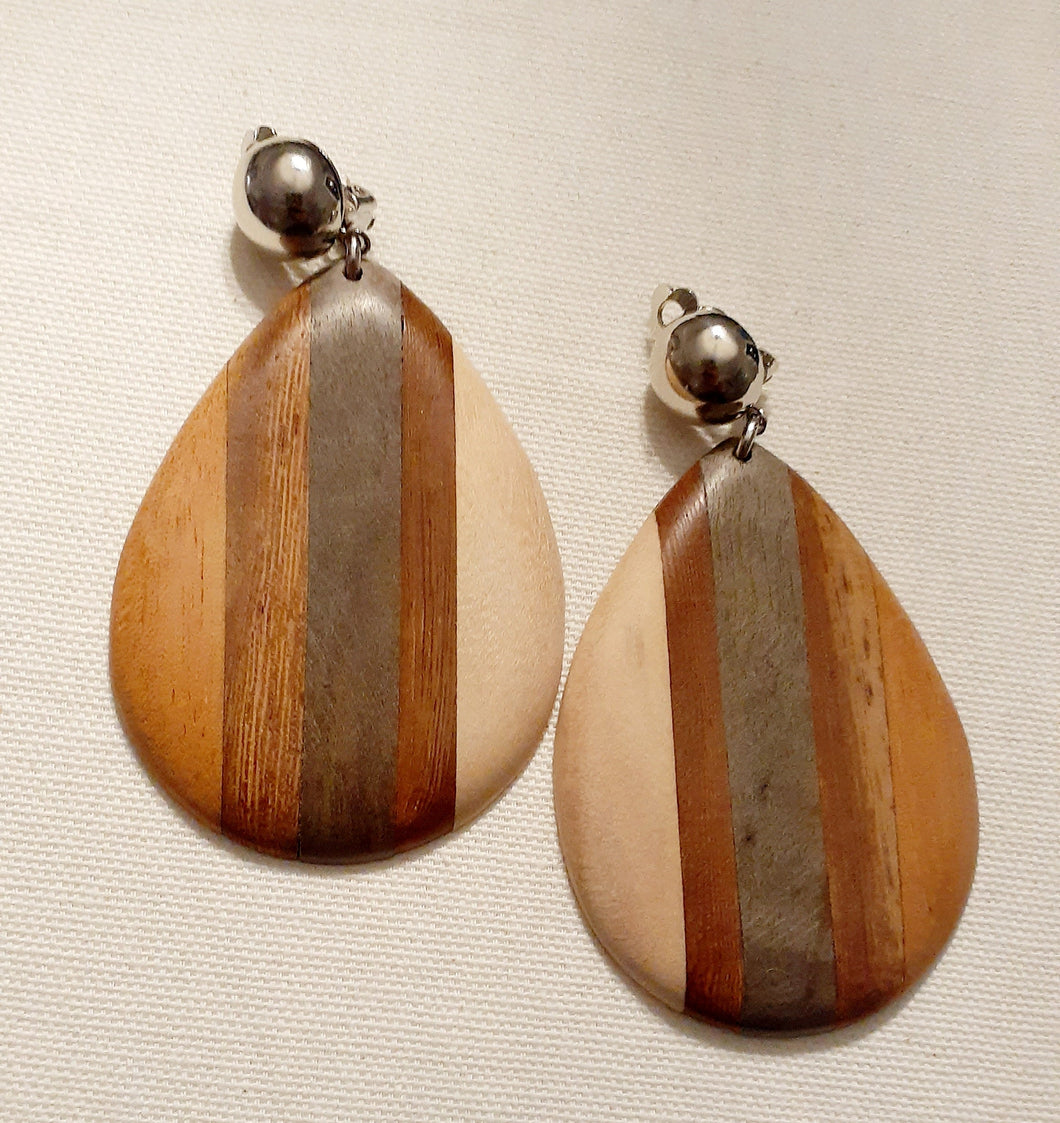 Natural Tri Color Wood Clip On Earrings Kargo Fresh