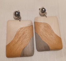 Load image into Gallery viewer, Natural Tri Color Wood Clip On Earrings Kargo Fresh
