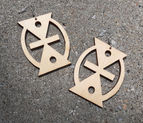 Natural Wood Adinkra Symbol Earrings Kargo Fresh