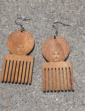 Load image into Gallery viewer, Natural Wood Afro Pick Earrings Kargo Fresh
