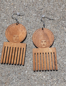 Natural Wood Afro Pick Earrings Kargo Fresh