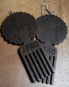 Natural Wood Afro Pick Earrings Kargo Fresh