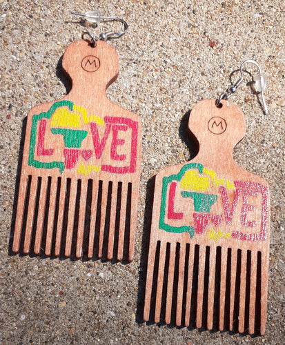 Natural Wood Afro Pick Earrings Kargo Fresh