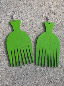 Natural Wood Afro Pick Earrings Kargo Fresh