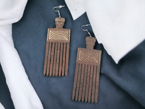 Natural Wood Afro Pick Earrings Kargo Fresh