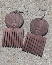 Load image into Gallery viewer, Natural Wood Afro Pick Earrings Kargo Fresh
