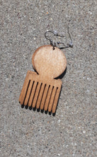 Load image into Gallery viewer, Natural Wood Afro Pick Earrings Kargo Fresh
