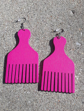 Load image into Gallery viewer, Natural Wood Afro Pick Earrings Pastel Colors Kargo Fresh
