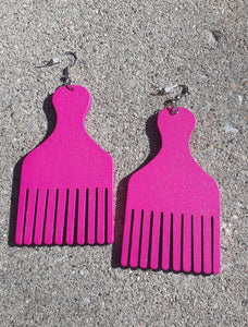 Natural Wood Afro Pick Earrings Pastel Colors Kargo Fresh