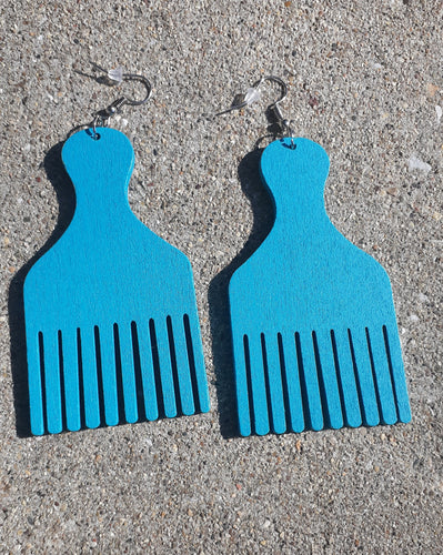 Natural Wood Afro Pick Earrings Pastel Colors Kargo Fresh