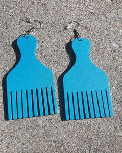 Natural Wood Afro Pick Earrings Pastel Colors Kargo Fresh