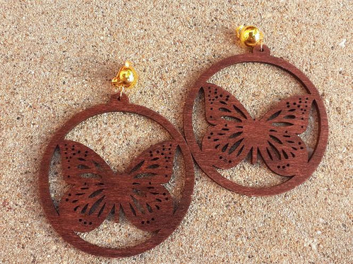 Natural Wood Butterfly Design Clip On Earrings Kargo Fresh