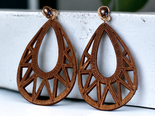 Natural Wood Geometric Clip On Earrings Kargo Fresh