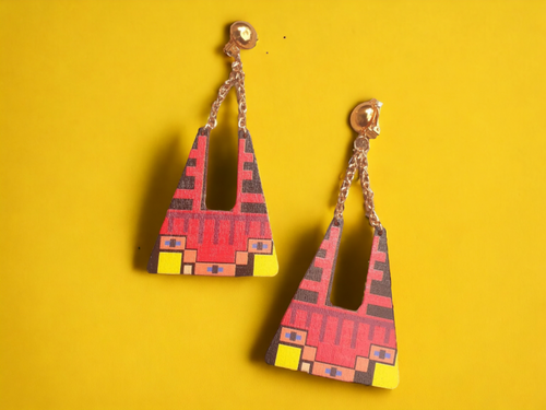 Natural Wood Kente Design Clip On Earrings Kargo Fresh