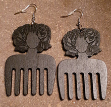 Load image into Gallery viewer, Natural Wooden Afro Pick Earrings Kargo Fresh
