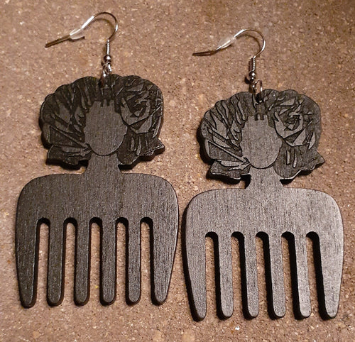 Natural Wooden Afro Pick Earrings Kargo Fresh