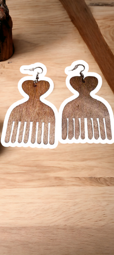 Natural Wooden Heart Afro Pick Earrings Kargo Fresh