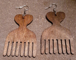 Natural Wooden Heart Afro Pick Earrings Kargo Fresh
