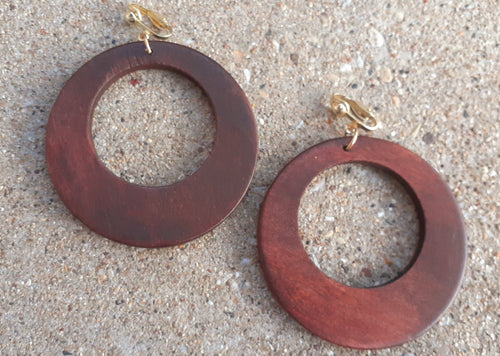 Natural Wooden Hoop Clip On Earrings Hand Carved Kargo Fresh