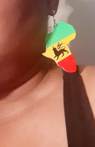 Natural wood Conquering Lion Rastafari Africa Earrings Kargo Fresh