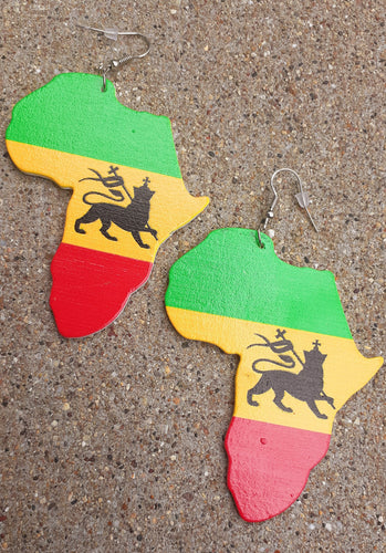 Natural wood Conquering Lion Rastafari Africa Earrings Kargo Fresh