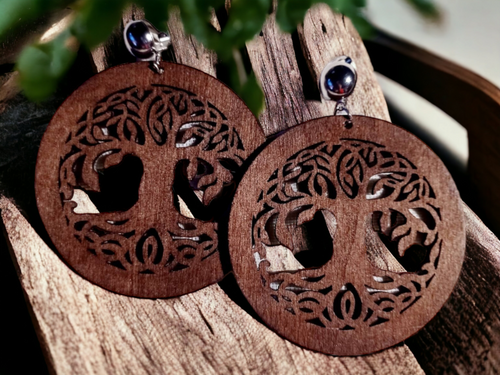 Natural wood Tree of Life Clip On Earrings Kargo Fresh