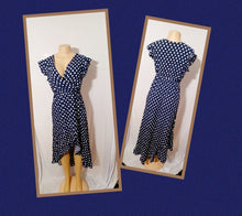 Load image into Gallery viewer, Navy polka dot midi dress M Kargo Fresh
