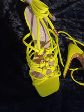 Load image into Gallery viewer, Neon strappy lace up heels 6 Kargo Fresh
