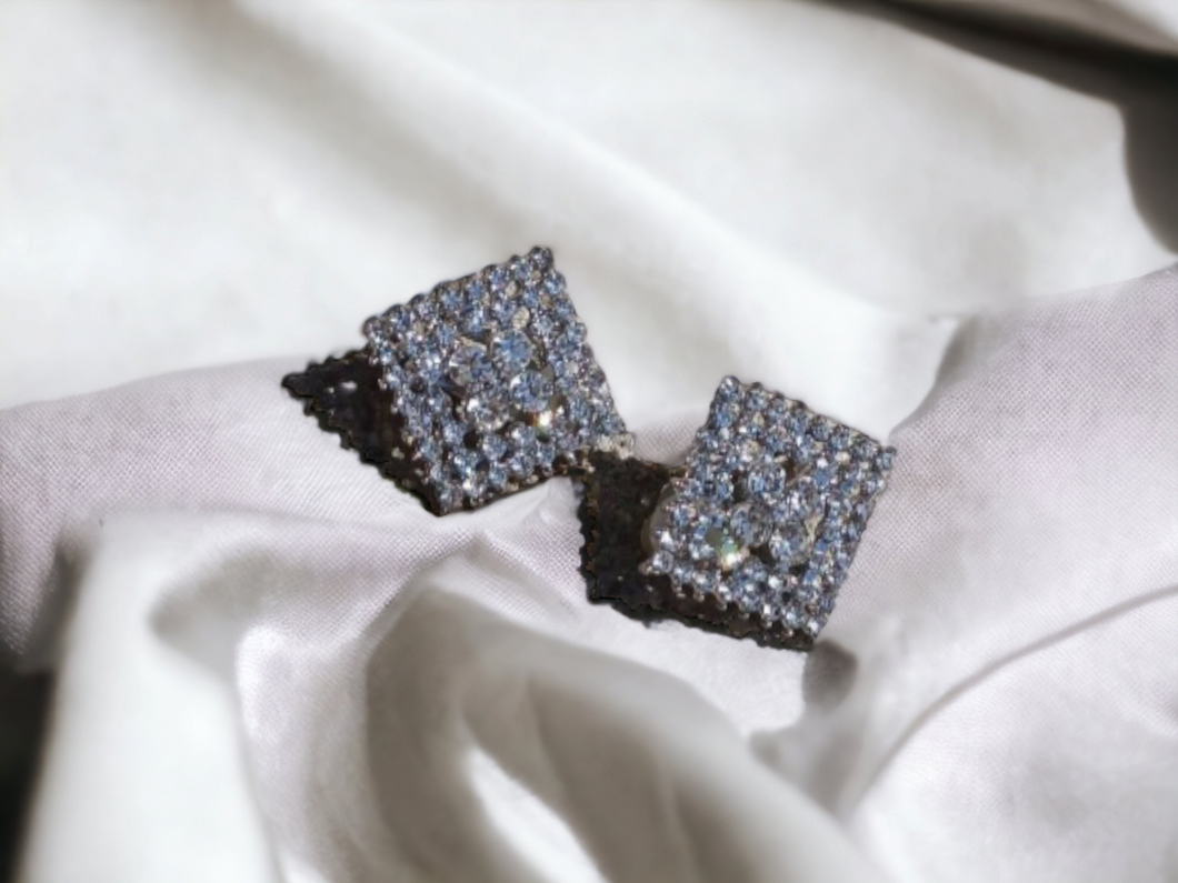 Clip on Rhinestone Cluster  Stud Earrings silver