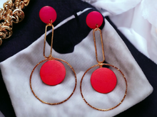 Load image into Gallery viewer, Handmade wood and metal hoop clip on earrings pink
