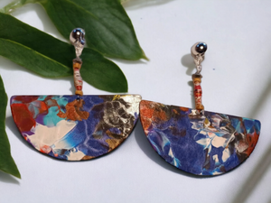 Abstract Handpainted Design Wooden Clip on Earrings