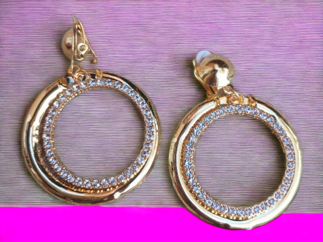 Clip on rhinestone hoop earrings