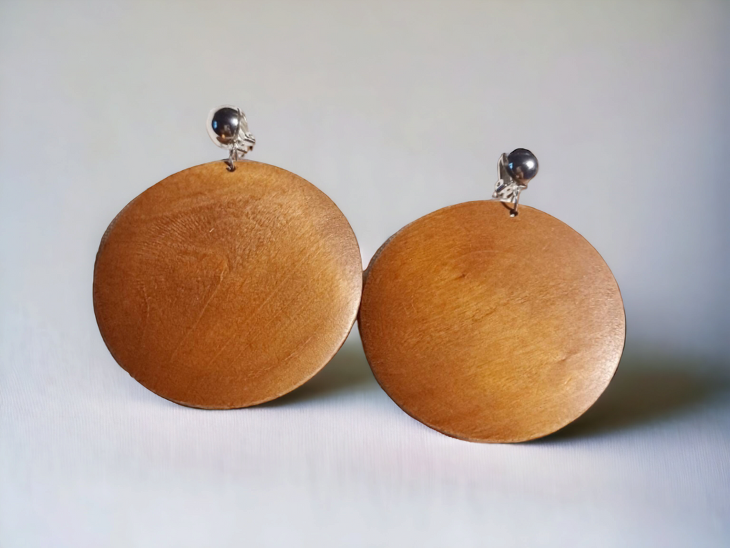 Classic Wooden Clip On  Earrings