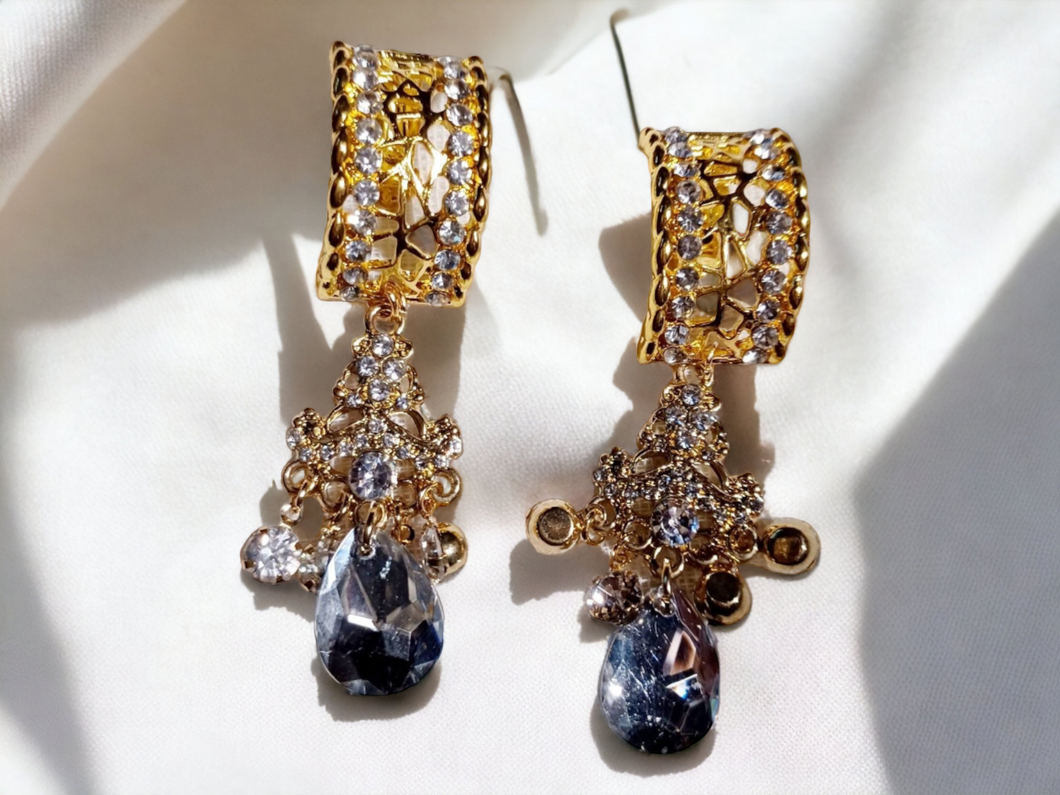 Handmade rhinestone dangle clip on earrings