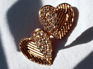 Chunky Clip on Rhinestone Cluster  Heart Stud Earrings