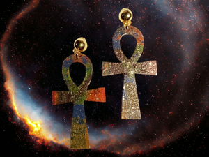 Clip on Abstract Handpainted Ankh Earrings