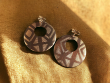 Load image into Gallery viewer, Abstract handpainted Mudcloth print Wooden Clip On Earrings
