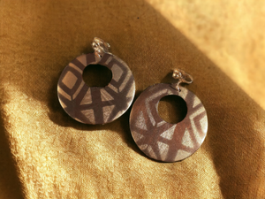 Abstract handpainted Mudcloth print Wooden Clip On Earrings