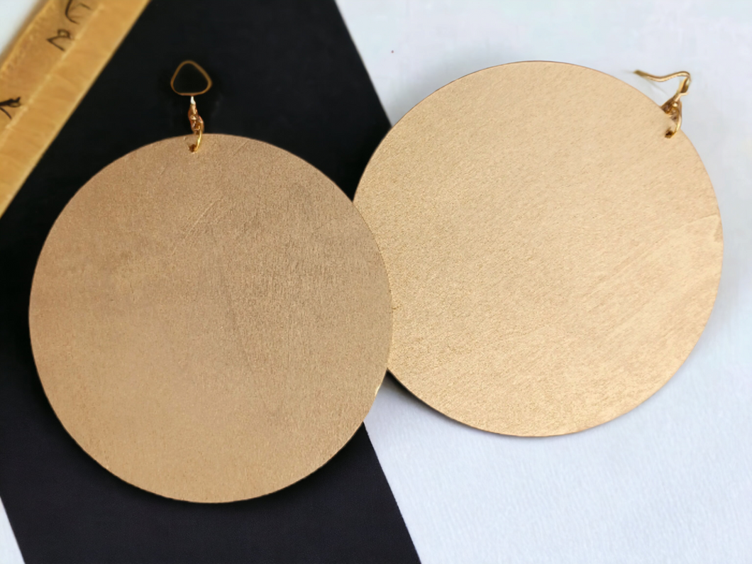 Giant handpainted wooden disc earrings