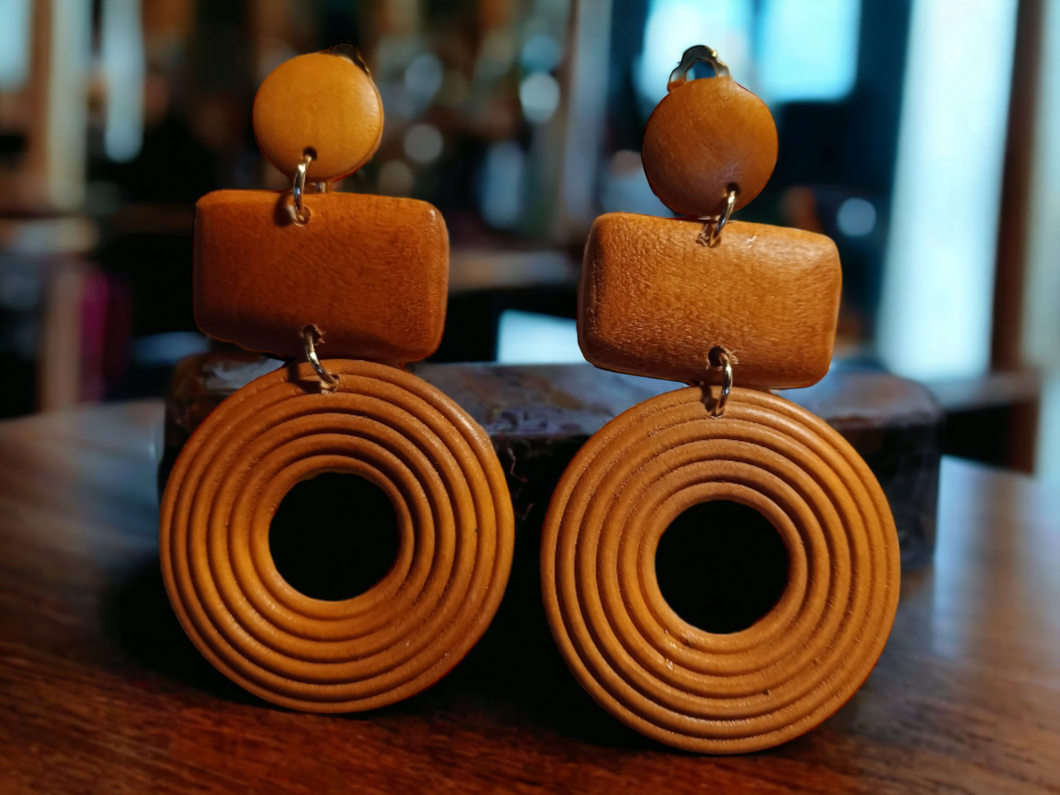 Clip on minimalist wood hoop earrings
