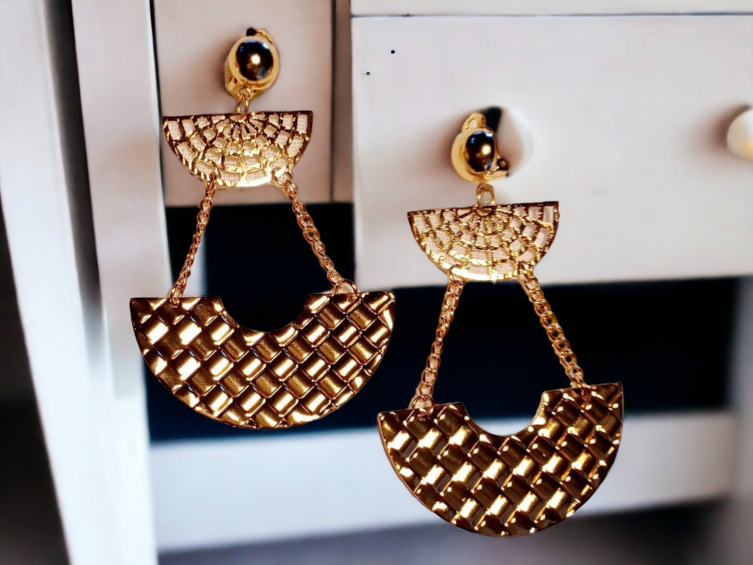 Abstract Metal Clip On Earrings Gold