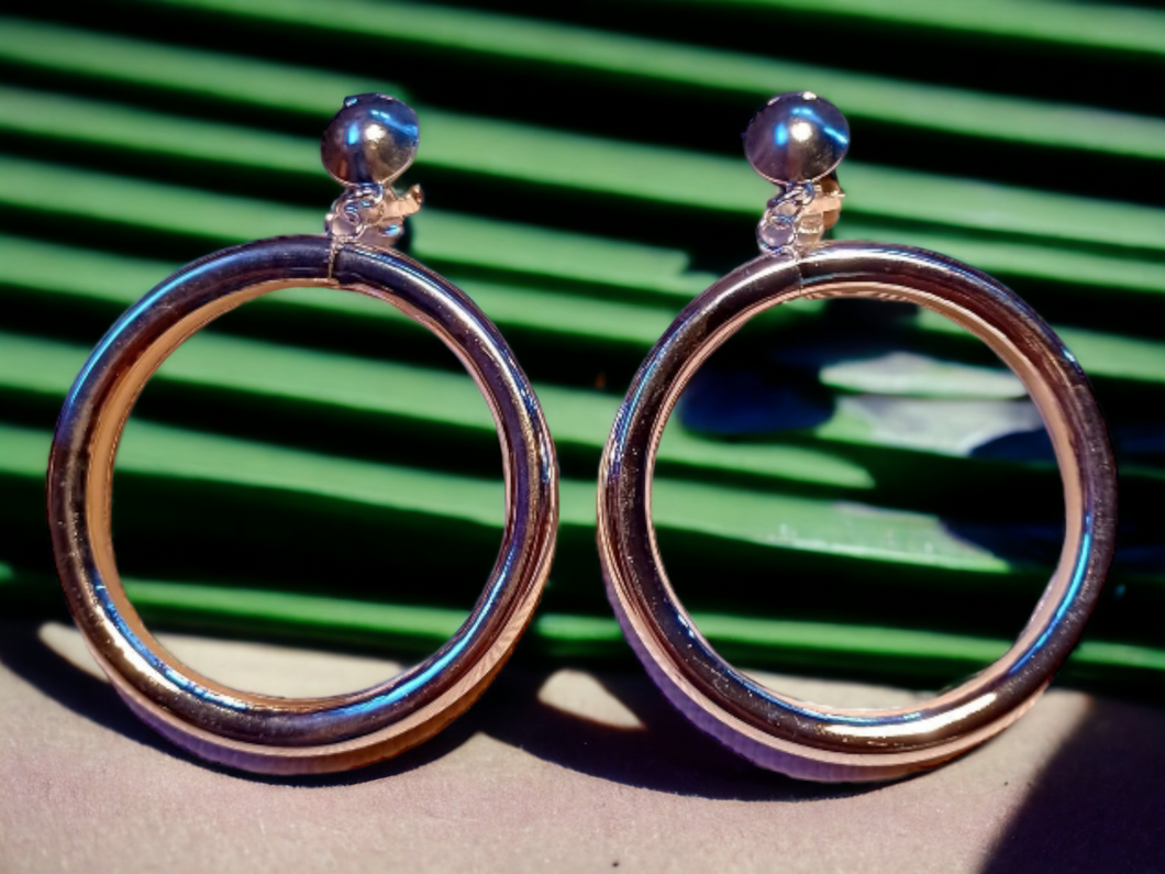 Chunky silver metal clip on hoop Earrings