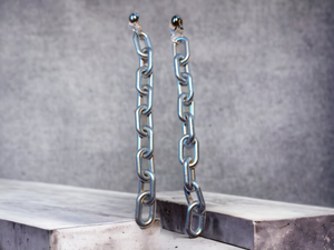 Extra long acrylic chain clip on earrings silver