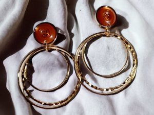 Clip On Multi Hoop gold Metal and button Earrings