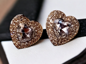 Crystal Heart Stud Clip On Earrings