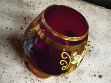 Load image into Gallery viewer, Large Vintage Amethyst Glass Brandy Snifter W Gold Trim &amp; Hand Painted Flowers
