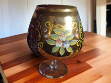 Load image into Gallery viewer, Large Vintage Amethyst Glass Brandy Snifter W Gold Trim &amp; Hand Painted Flowers
