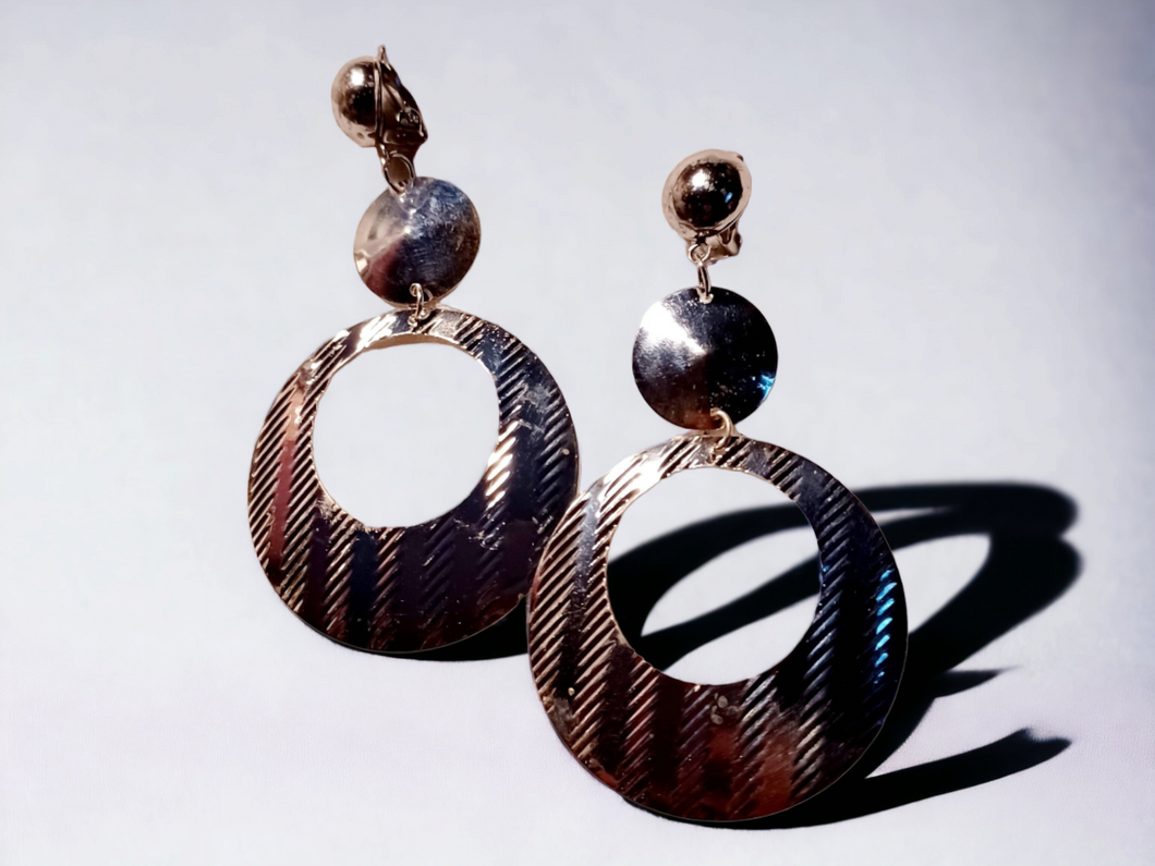 Abstract Hammered Clip on Hoop Earrings