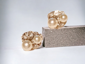 Beautiful Rhinestone and Pearl Clip On Earrings