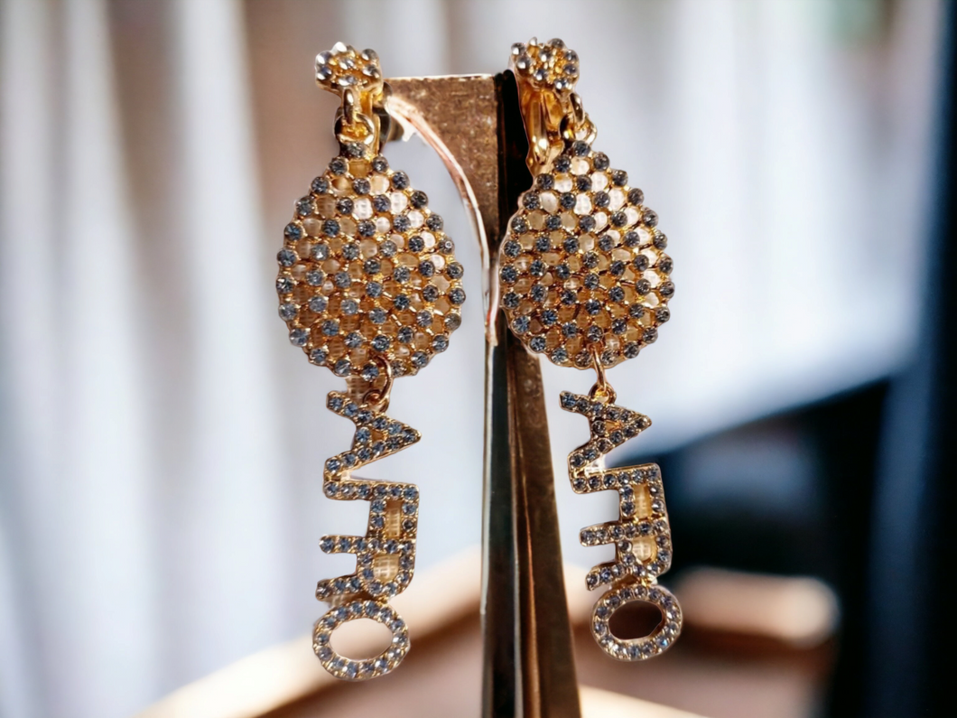 Clip on handmade Afro Rhinestone statement Earrings
